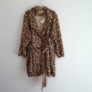 Elie Tahari Faux Suede Leopard Print Belted Trench Coat Women's Plus Size 3X